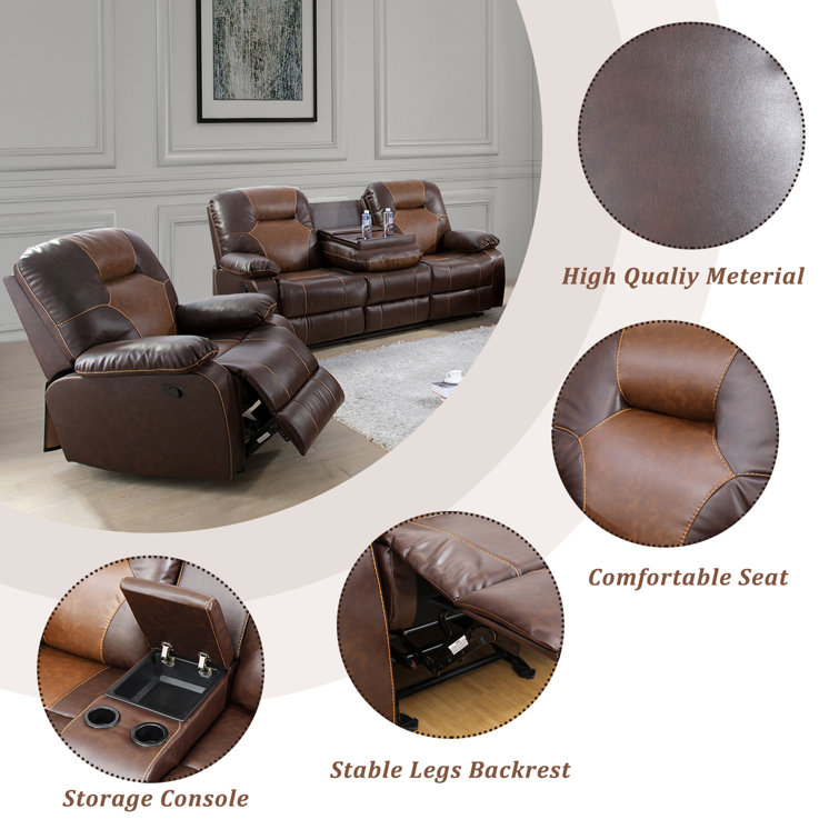 Legend Leather Reclining Sofa Set - Brown