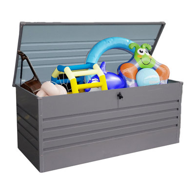 260 Gallon Metal Outdoor Deck Box, Waterproof Extra Large Patio Storage Box with Lockable Lid - Light Grey, for Patio Furniture Cushions, Pool Accessories, Garden Tools