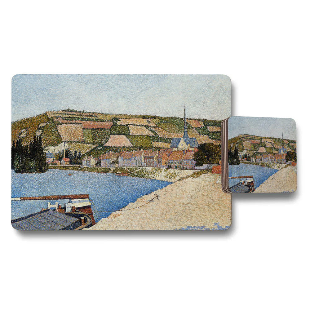 Scenic River Town Placemat And Coaster Set Artwork For Tabletop Decor