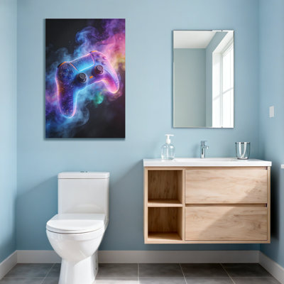 Abstract Glowing Controller Cosmic Smoke Vibrant Colors Dynamic Design Artistic Gaming
