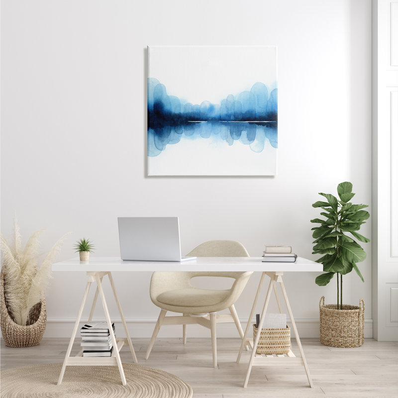 "Blue Arch", asymétrique, réflexion, formes abstraites sur blanc, art mural par Grace Popp, H 30 po x l 30 po x P 1,5 po