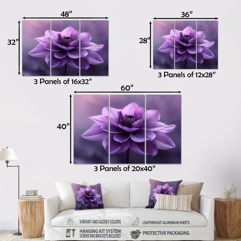 «Mauve Natures Nuance», ensemble de décorations murales Dahlia, Métal métal, H 32 po x l 48 po x P 1 po