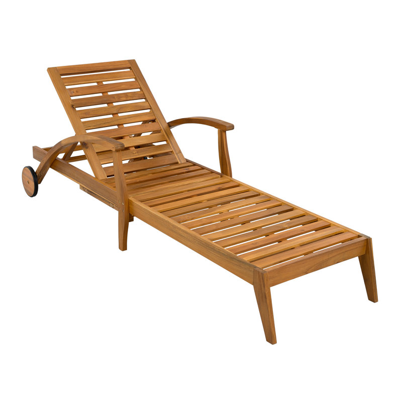 Christopher Knight Home 23" W x 79" D x 30.25" H Acacia Wood Wheeled Reclining Chaise Lounge