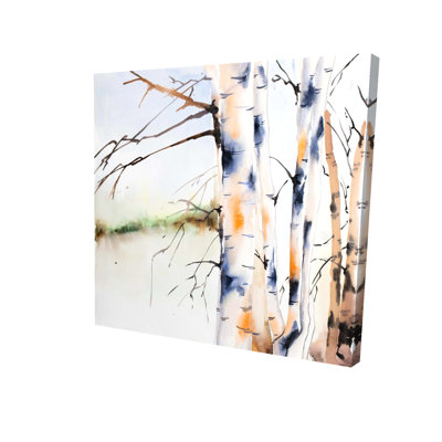 Birchs Trunks, art sur toile bleu - Illustration d'arbres de décoration intérieure