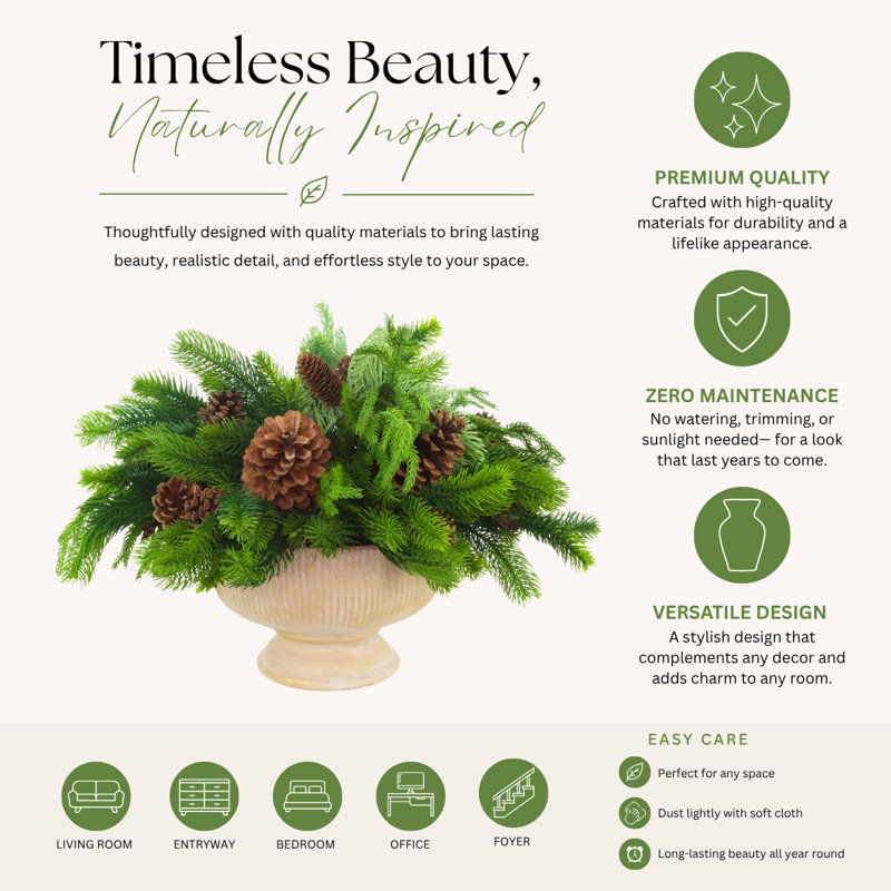 Evergreen Centerpiece with Pinecones