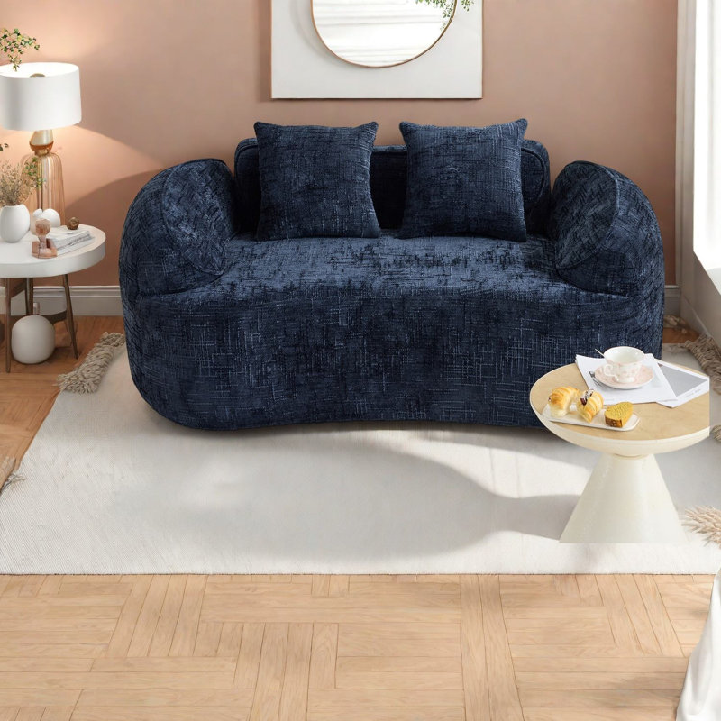 Compression Sofas, Dark Blue Chenille 2 Seat Modern Compact Home Couch