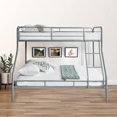  Lit superposé simple au-dessus d'un lit double en métal avec échelle et garde-corps de sécurité, robuste pour enfants et adolescents, capacité de 300 lb