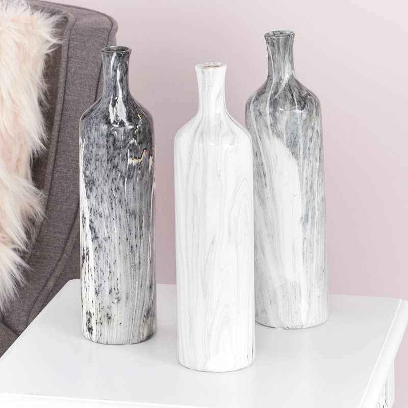 Ceramic Faux Marble Decorative Gray Vase Set