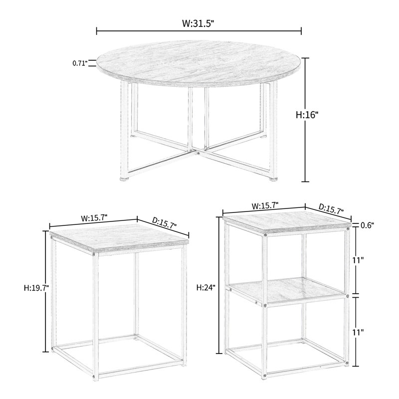 Ensemble de tables basses 3 pièces Monteleone