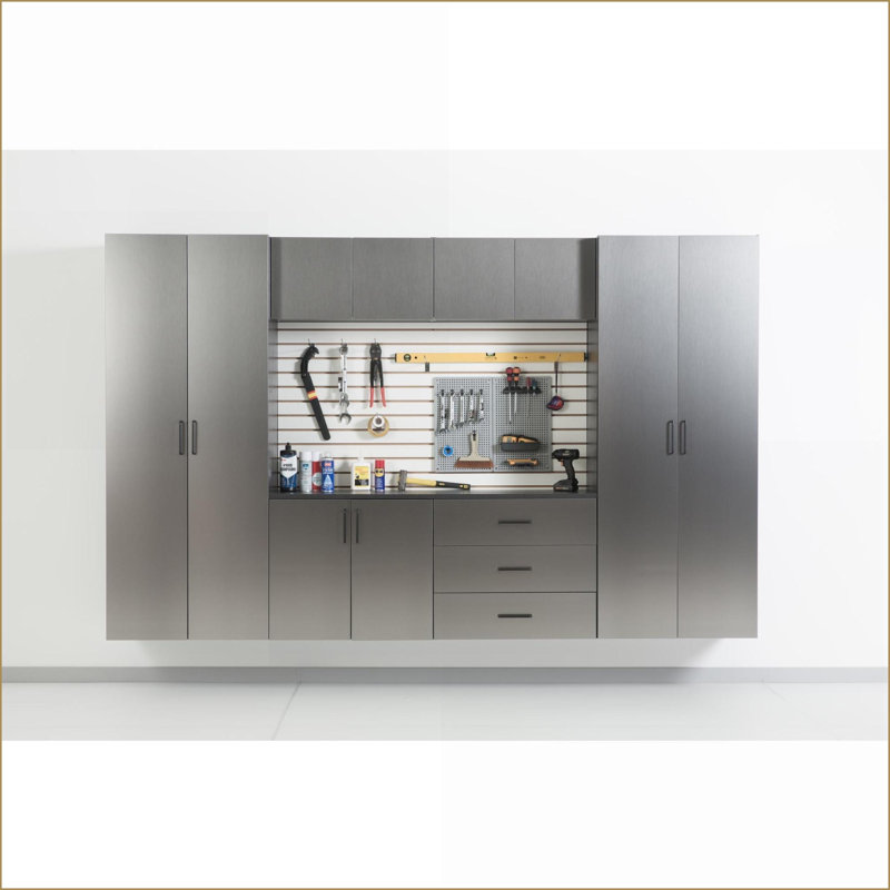 Cabinets, 32 in. W Metal Wall Storage Cabinet with Soft-Closing Drawers &amp; Doors, Slate Gray | Minimalist | Bathroom