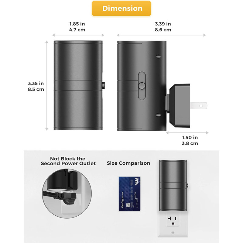 Cylinder Wall Light Black Plug-In Night Light With Light Sensor, Blue Light, Sliding Dimmer