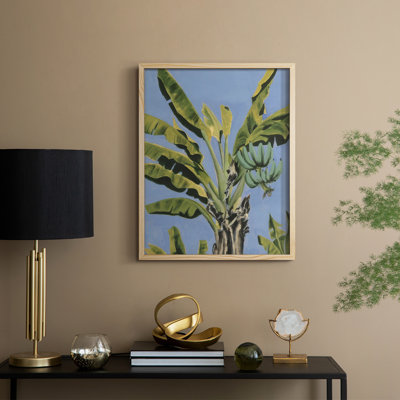 «Banana Leaves on Blue II», reproduction encadrée - bois massif