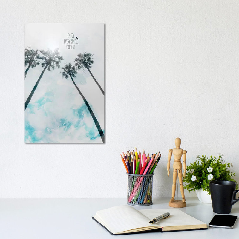 Palm Trees With Sun | Enjoy Every Single Moment by Melanie Viola - Wrapped Canvas Gallery-Wrapped Canvas Giclée