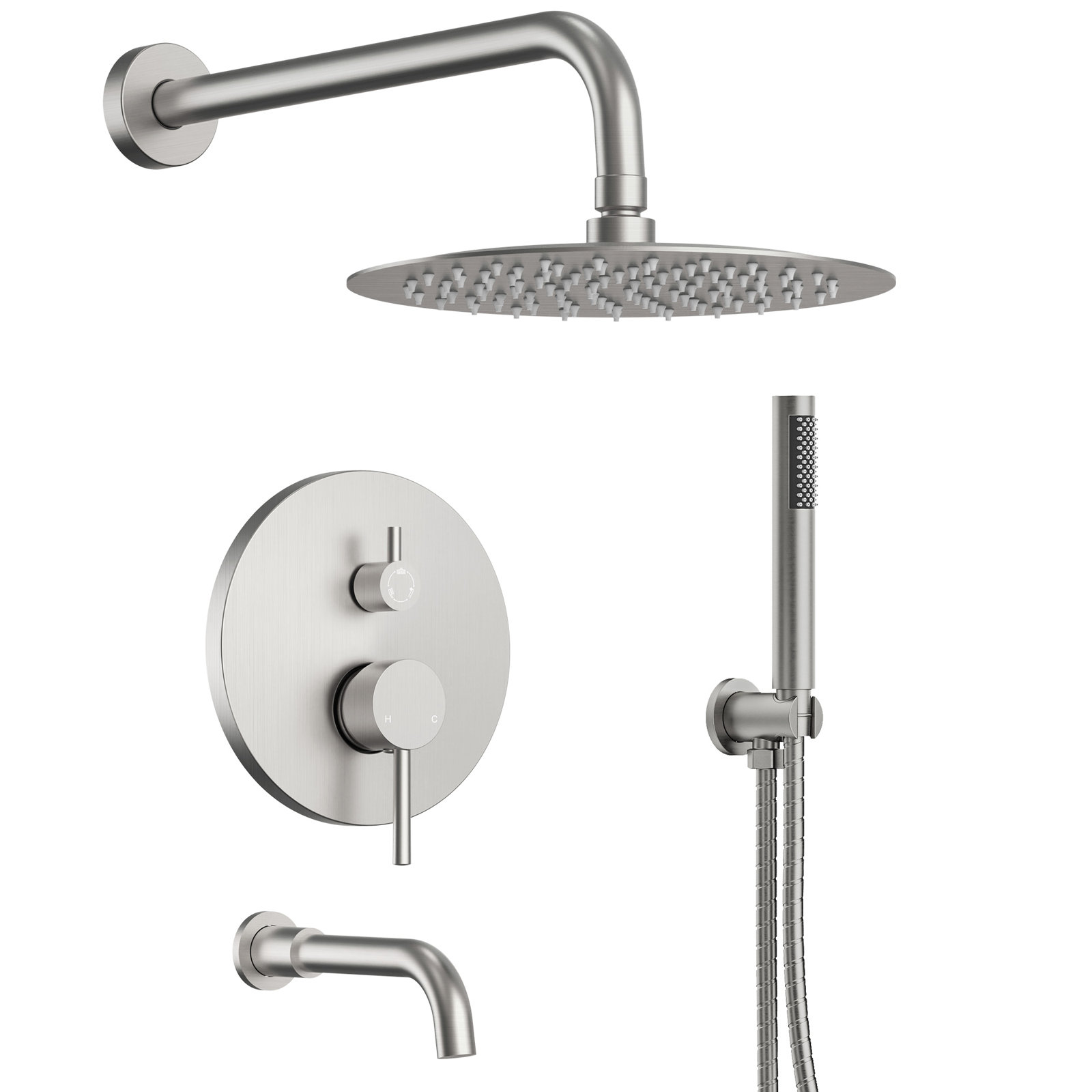 AquaSpa 10" Shower System with Tub Faucet, Brushed Nickel