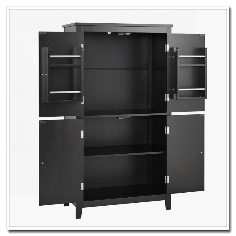 Freestanding Bathroom Storage Cabinet with 4 Doors, Adjustable Shelves, Black