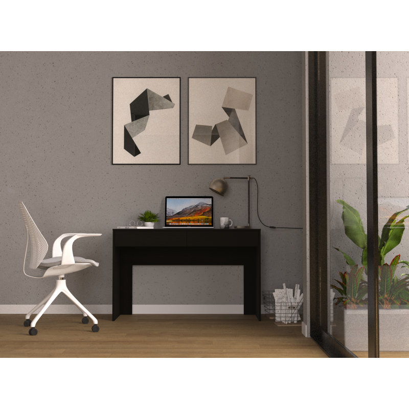 Bureau d'ordinateur avec deux tiroirs d'écriture, Noir