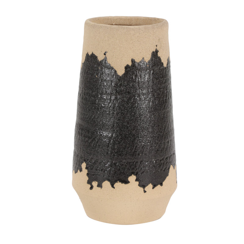 Vase décoratif en céramique avec détails terre cuite Lona, H 12 po x l 7 po x P 7 po