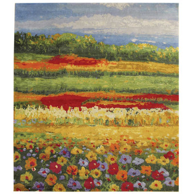 Tapis unique rouge / jaune / vert 8 pi 1 po x 10 pi 2 po Nature
