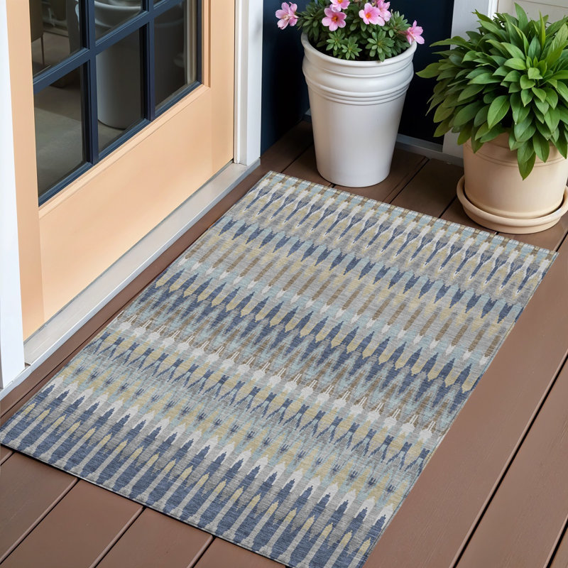 Tapis intérieur lavable 3 pi x 5 pi bleu marine et bleu denim