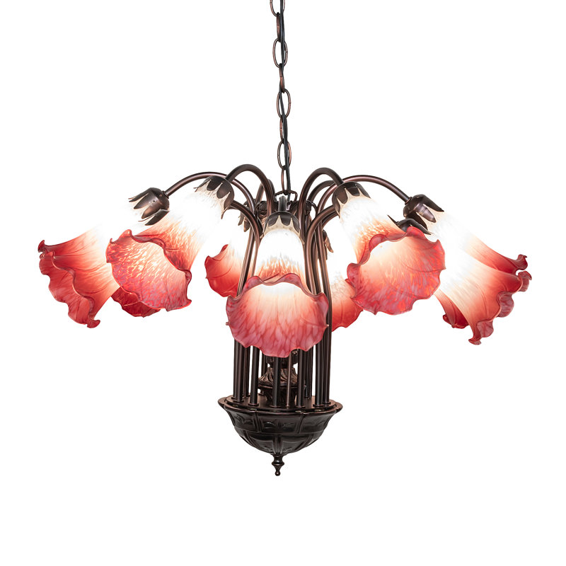 Tiffany 12 - Light Chandelier, Pink/White