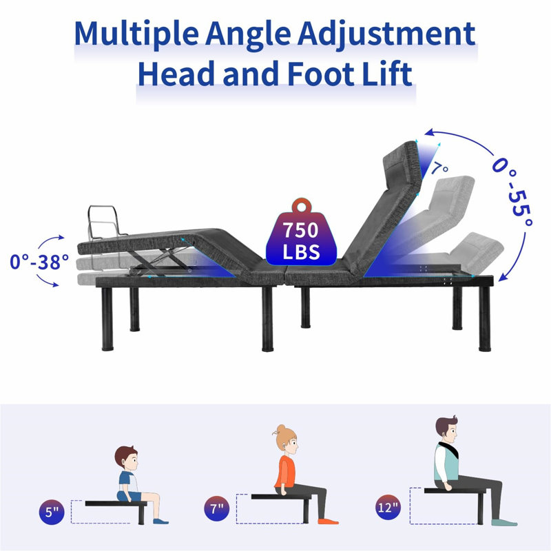 Adjustable Bed Frame With 12 Inch White Gel Memory Foam Mattress, Full