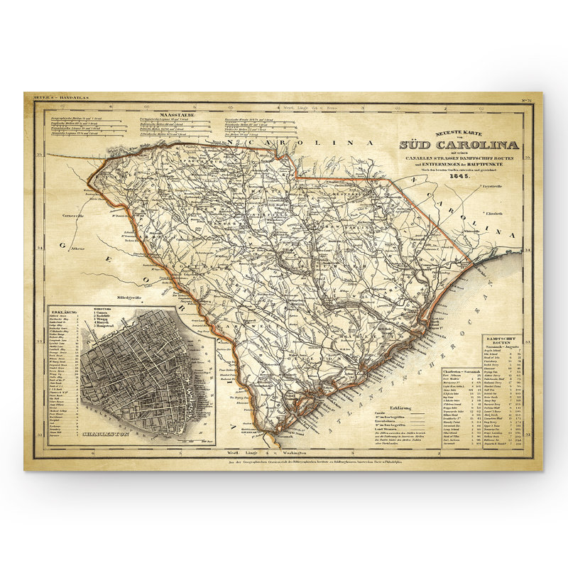 Carte rétro South Carloina II, impression sur toile, H 30 po x l 40 po x P 1,5 po
