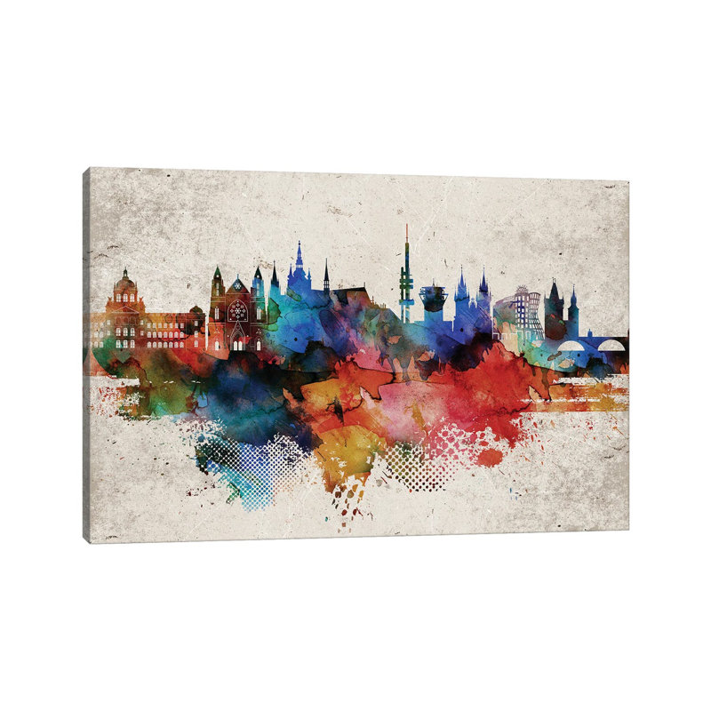 Prague Abstract Skyline by WallDecorAddict - Wrapped Canvas Print, 20.32 cm H x 30.48 cm W