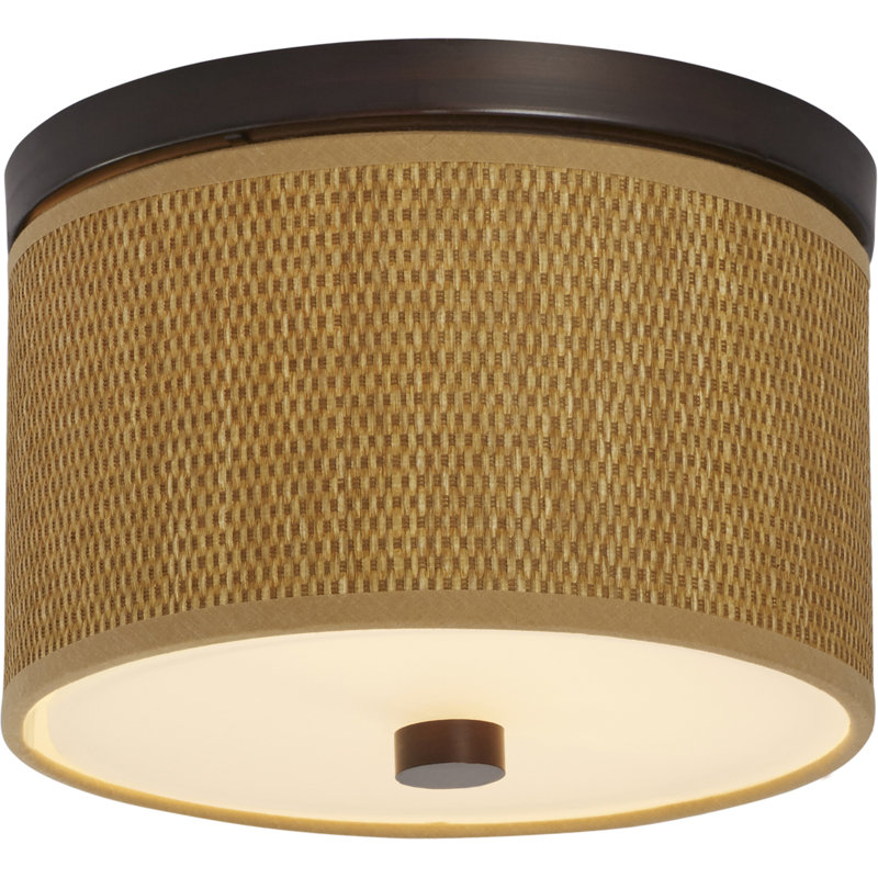 Plafonnier encastré 2 lumières Denning, Bronze huilé, H 6,25 po x l 10 po x P 10 po, Tissage blanc
