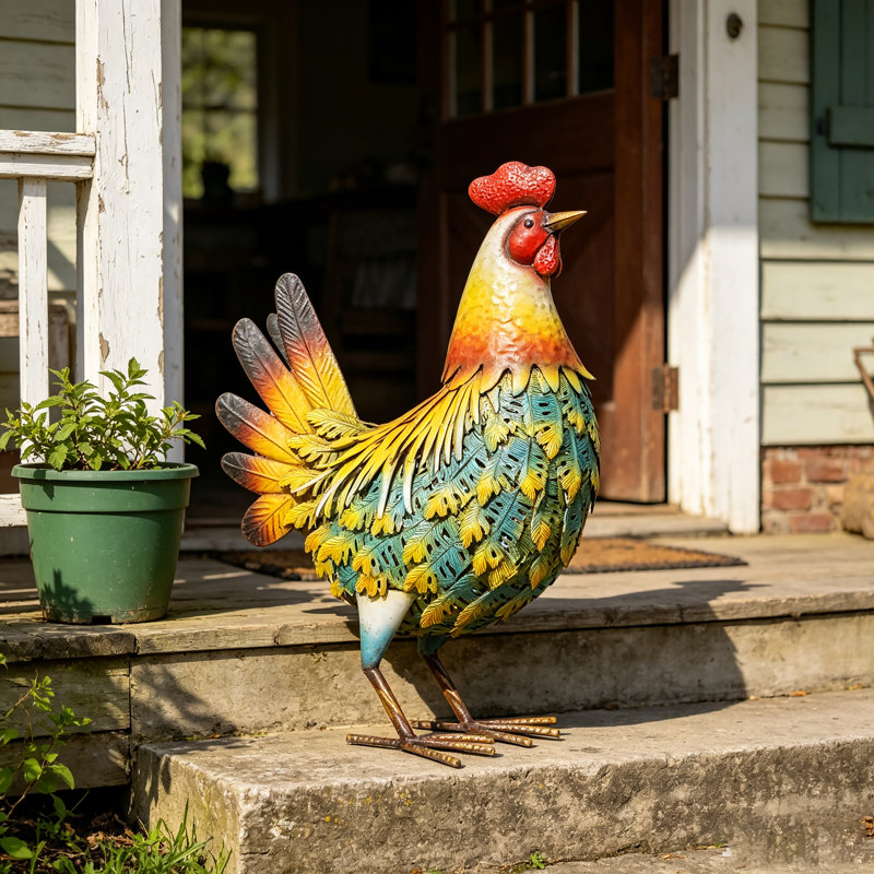Charneshia Rooster Metal Garden Statue