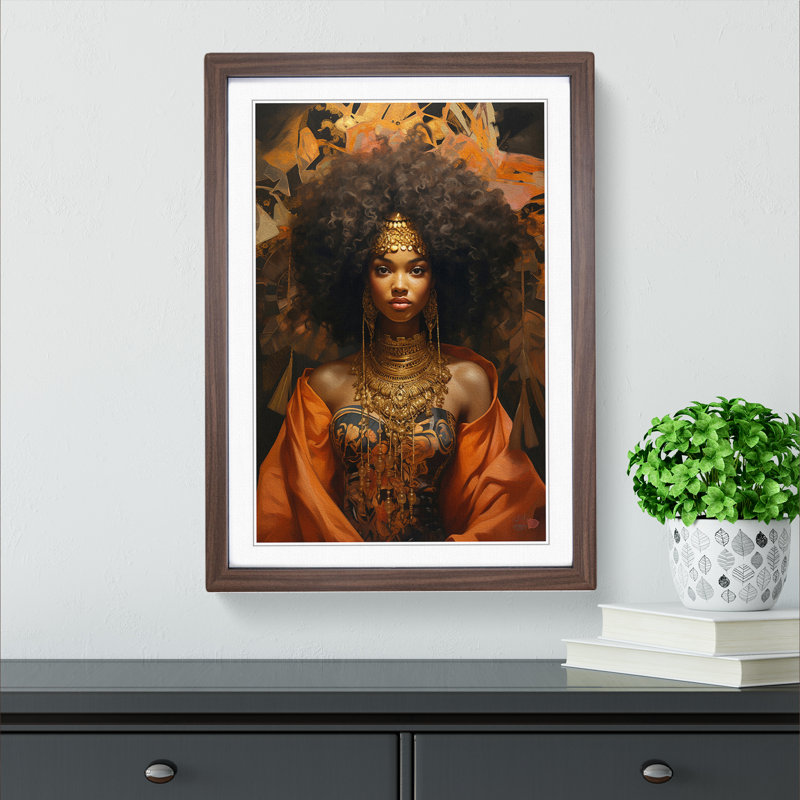 African Woman Baroque Art - Framed Print, Walnut Framed, 64cm H x 46cm W x 2cm D