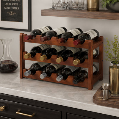 3-Tier Bamboo Wine Rack, 16.7 in. Freestanding Countertop Wine Bottle Holder in Natural Wood Finish