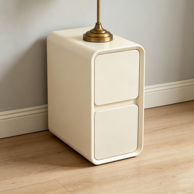 No-Assembly Cream Narrow Nightstand, 19.8" H 2-Drawer Bedside Table