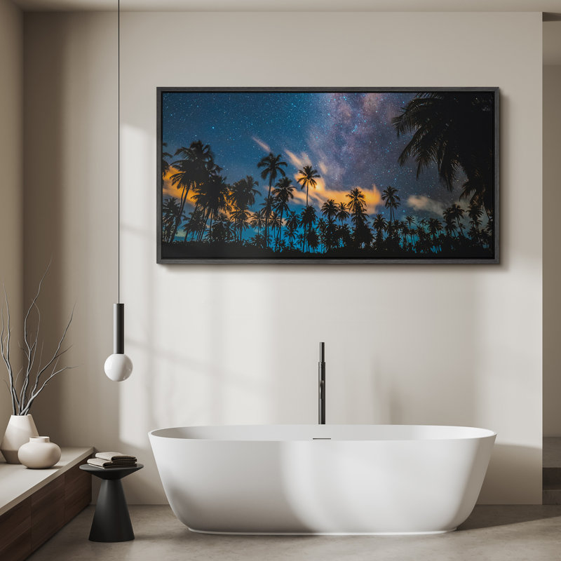 «Tropical Palm Tropical Night Sky Vibrant», reproduction d'art sur toile, H 30 po x l 60 po, Noir, noir, noir, noir