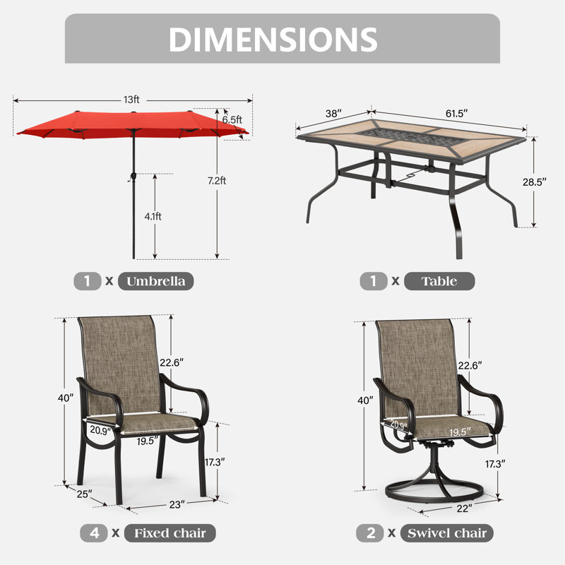 6-person Patio Dining Outdoor Table Set With Umbrella, Yes