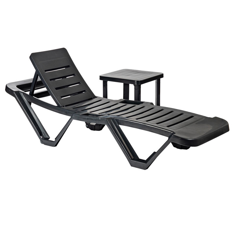 Reclining Sun Lounger with Table, Grey