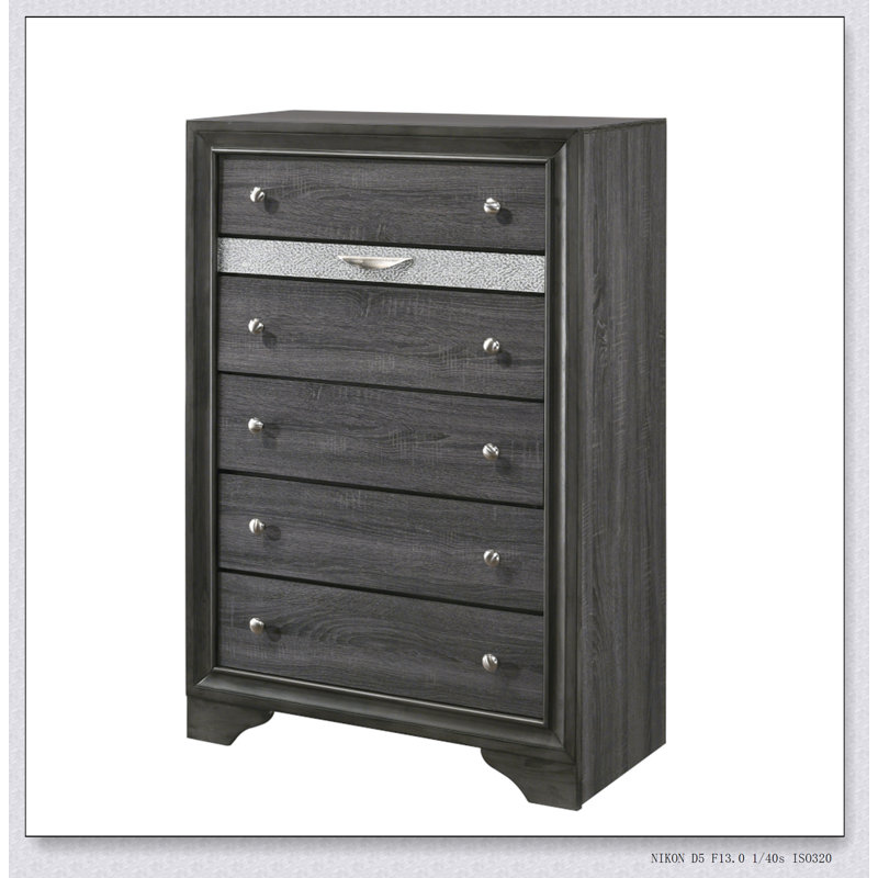 Naima Gray Finish Chest With Five Drawers And Built-In Jewelry Organizer, Perfect For Modern Storage Solutions., Gray