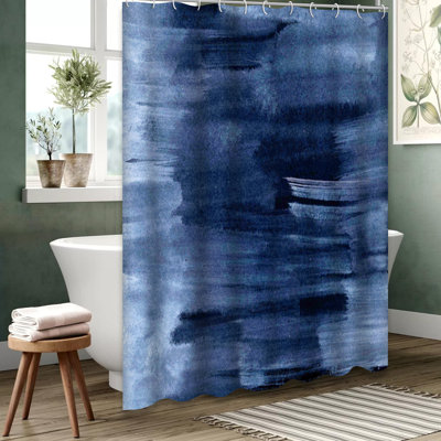 Rideau de douche encre aquarelle bleu nuit avec 12 crochets