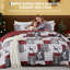 Ensemble de courtepointe en patchwork de Noël avec motifs de rennes, flocons de neige, sapins et carreaux, literie légère en microfibre à bords festonnés-135785628