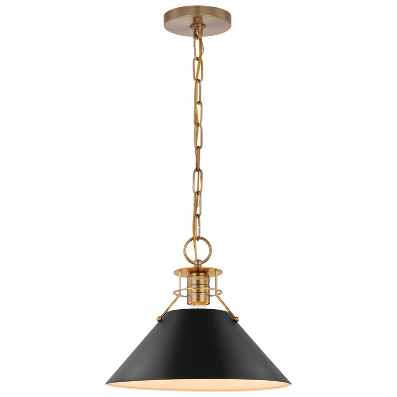 Valora 1-Light Dimmable Cone Pendant, 10" H x 13" W x 13" D, Matte Black/Burnished Brass