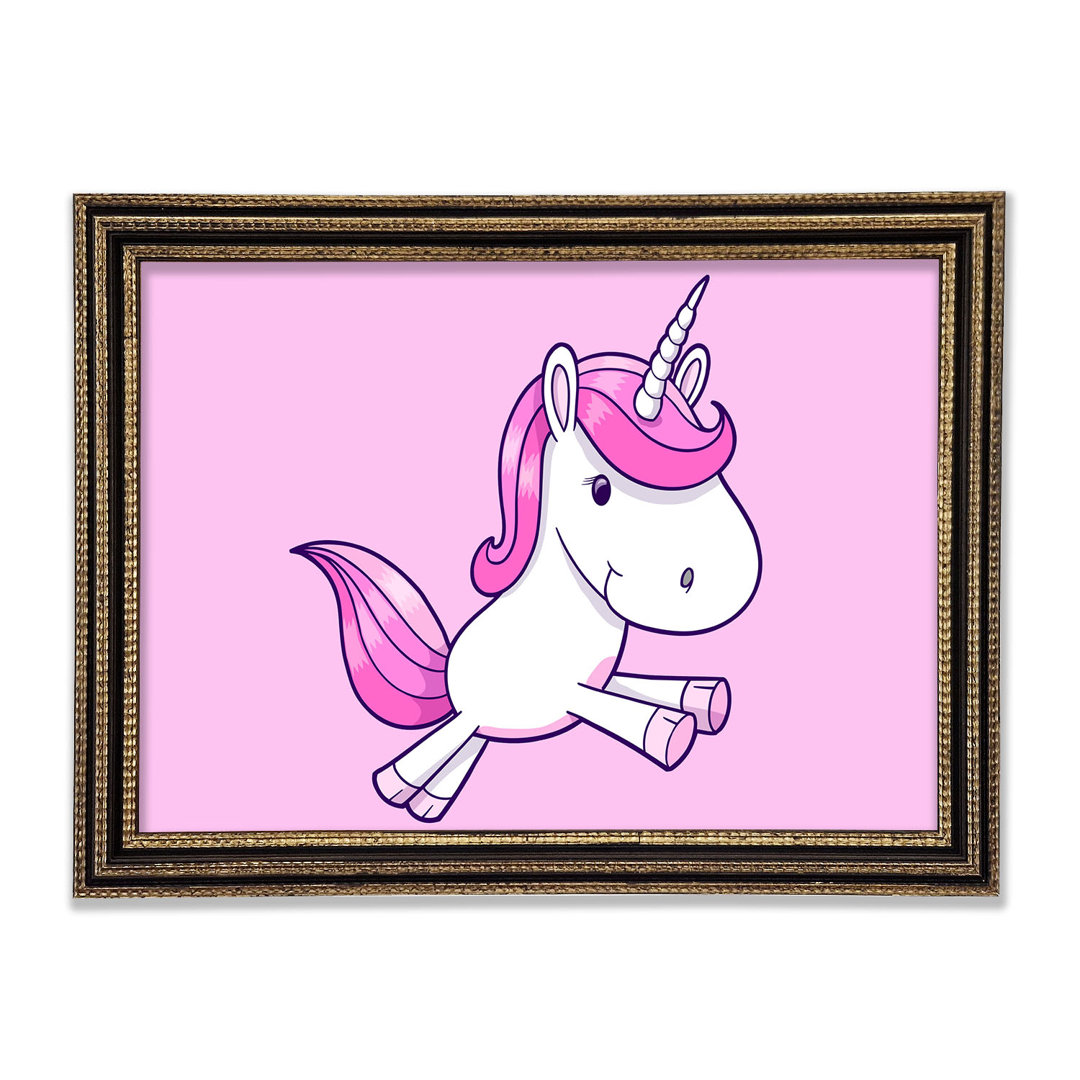 Gerahmtes Leinwandbild Leaping Unicorn Pink