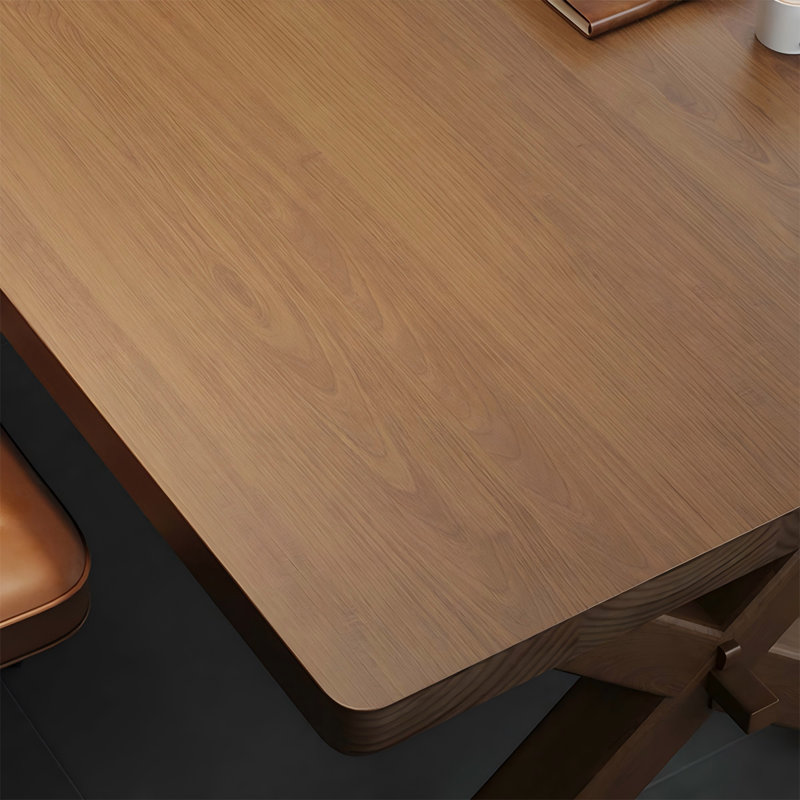 Table de conférence rectangulaire 86,61 po en pin brun avec douille de rail d'alimentation