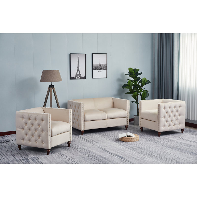 Ensemble de salon en velours 2 pièces Shawn, Velours beige