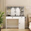 Coiffeuse Farmhouse avec miroir lumineux et rangement