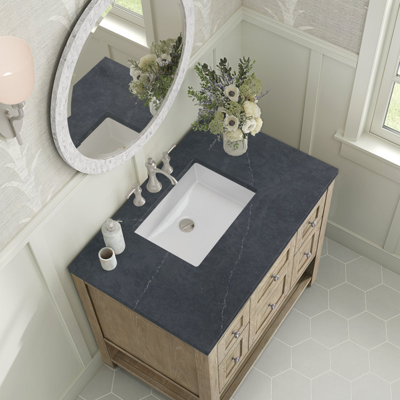 Breckenridge 36'' W Single Vanity, Charcoal Soapstone, Whitewashed Oak, 8" Widespread