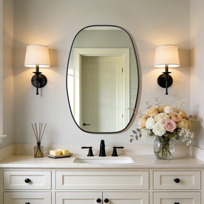 30" x 20" Oval Bathroom Vanity Mirror with Brushed Aluminum Alloy Frame, Decorative Wall Mirror, Horizontal or Vertical Mount