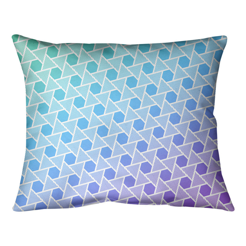Coussin Hexagons and Triangles, 10 po x 14 po, Duvet synthétique, Dégradé paon