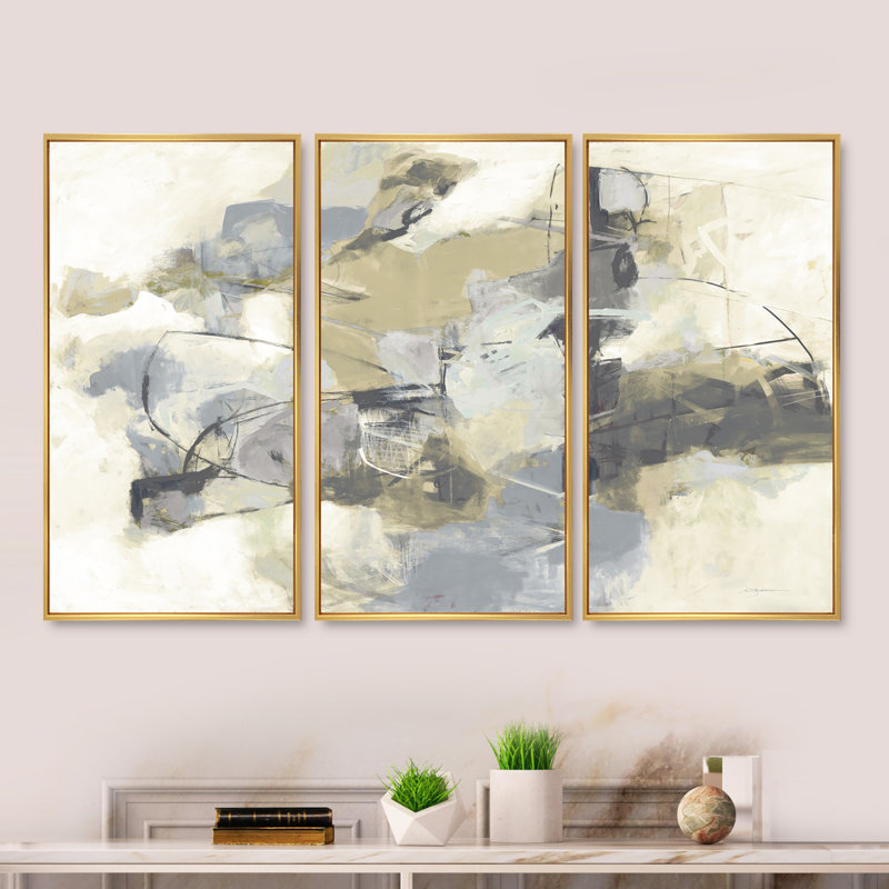 Glam Cream Dream III - ensemble d'art moderne sur toile encadrée moderne et contemporain de 3, H 28 po x l 36 po x P 1 po