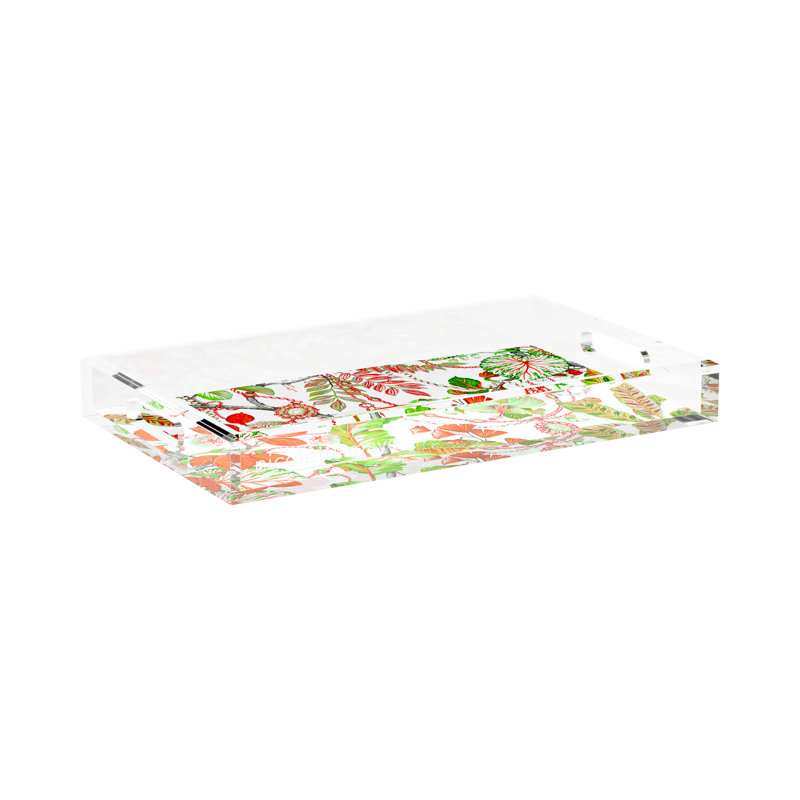 Plumeria Red Acrylic Rectangle Decorative Tray, 17"W x 10.5"D x 2"H