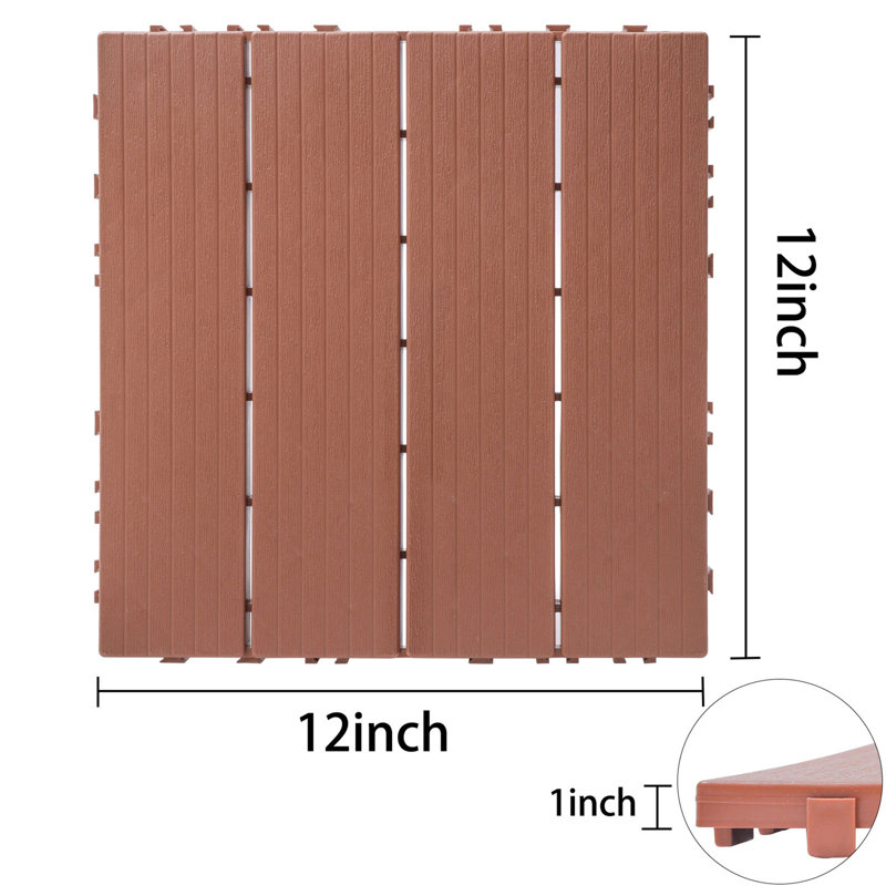 Plastic Interlocking Deck Tiles, Mahogany