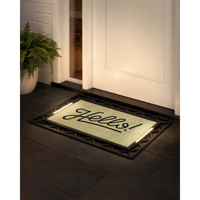 Tapis d'entrée Barberton avec lumières DEL activées par pression, antidérapant, résistant aux intempéries, tapis d'extérieur 45,7 x 76,2 cm (18 x 30 po), insert en fibre de coco, sans fil, 3 piles AA, arrêt automatique, 96,5 x 67,3 cm (38 x 26,5 po)